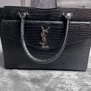 saint laurent ysl black leather croc bag medium silver hardware great YSL